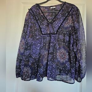Women's Sheer Black and Purple Top